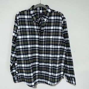 New Jackson Hole Flannel Button Down Shirt Men’s Medium Green Black White Plaid